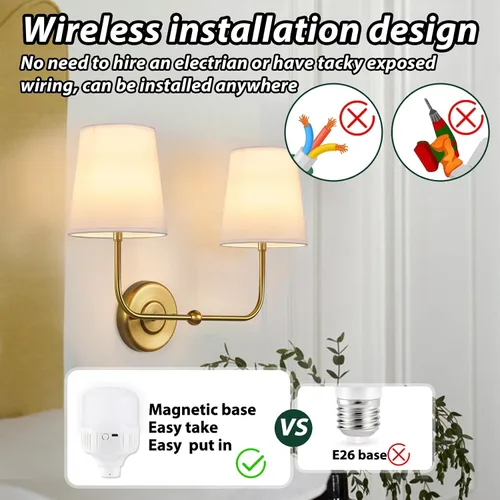 Miniatura 7 de Aplique de Pared de Doble Pared Operado por Batería, Apliques de Tela Inalámbricos Recargables de 2 Luces con Batería con Control Remoto, Luces
