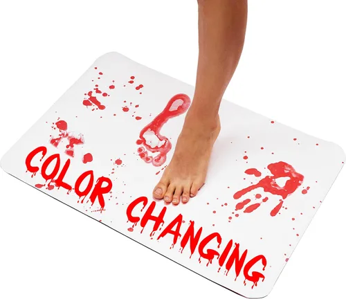 The Murder Mat Alfombra de baño de terror que cambia de color, huellas rojas aparecen cuando se mojan y desaparecen a medida que se seca, alfombra