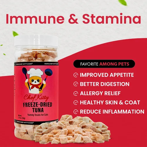 Miniatura 5 de Golosinas de atún liofilizadas para gatos y perros – 100% capturado en la naturaleza, un solo ingrediente, alto en proteínas, aperitivo saludable