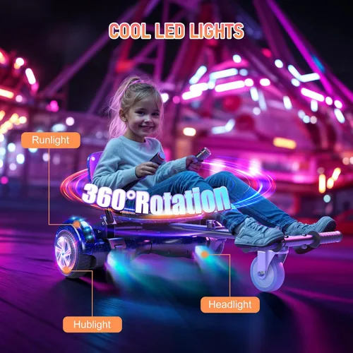 Miniatura 3 de LIEAGLE Hoverboard - Patineta autoequilibrante de 16.5 cm, 6.5 pulgadas, con ruedas Bluetooth, luces LED, para niños y adultos B03-Azul con kart