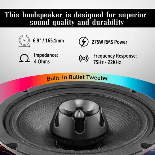 Miniatura 3 de BLACK DIAMOND DIA-XT69 Altavoz de rango medio de audio para automóvil de 6 x 9 pulgadas con tweeter de bala incorporado de 4 ohmios 550 vatios