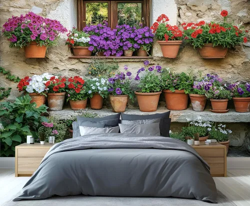 Miniatura 29 de Papel tapiz 3D de bicicleta rosa vintage, murales de flores de paisaje de primavera para sala de estar, pintura al óleo, papel tapiz rústico