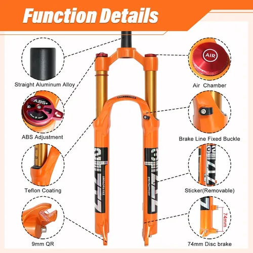 Miniatura 2 de Horquilla de suspensión neumática MTB de 26/27.5/29 pulgadas, viaje de 4.724 in, tubo recto de 1 1/8, QR 0.354 in* 3.937 in, bloqueo manual/remoto