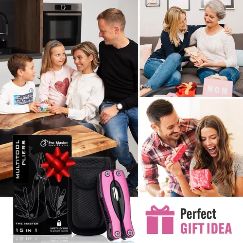 Miniatura 3 de Multiherramienta Rosa 15-en-1 para Mamá, Esposa, Hija, Abuela, Alicates de Multiherramienta EDC Práctica, Cuchillo de Bolsillo con Bloqueo