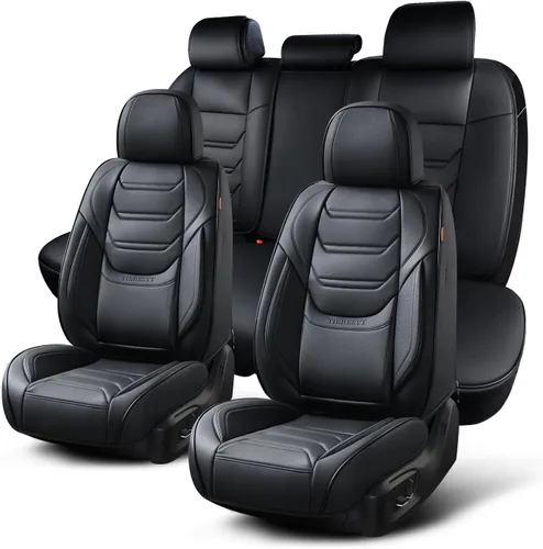 Miniatura 18 de TIEHESYT Fundas de asiento delantero de automóvil color rosa, par de fundas de cuero transpirable para asientos delanteros y reposacabezas, funda