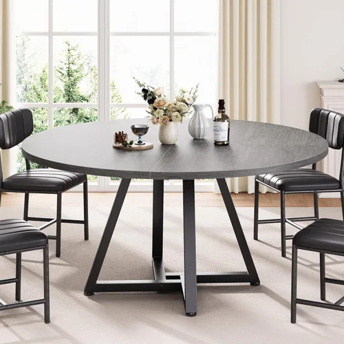 Miniatura 5 de Jocoevol Mesa Redonda de Cocina para Comedor Circular con Marco de Metal de Pedestal, Mueble Industrial de Madera para Ahorro de Espacio para Gris