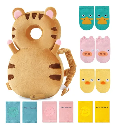 Miniatura 11 de JunNeng Mochila con protector de cabeza para bebé con almohadillas para las rodillas y calcetines antideslizantes para caminar, mariposa