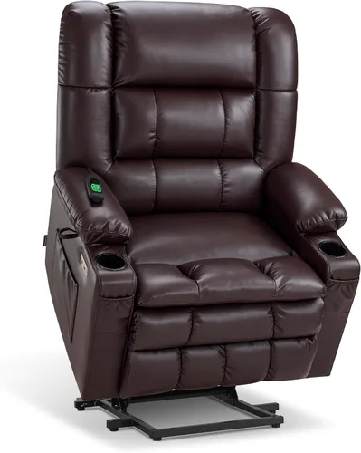 Miniatura 27 de MCombo Silla reclinable eléctrica de motor dual para adultos mayores, silla de elevación plana con calor y masaje, portavasos, puertos USB, piel
