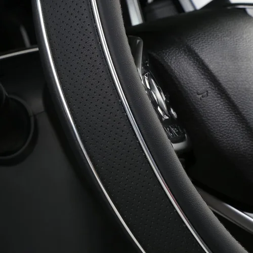 Miniatura 2 de ALEMODR Funda de cuero negro para volante de coche, cubierta universal de 15 pulgadas para hombres