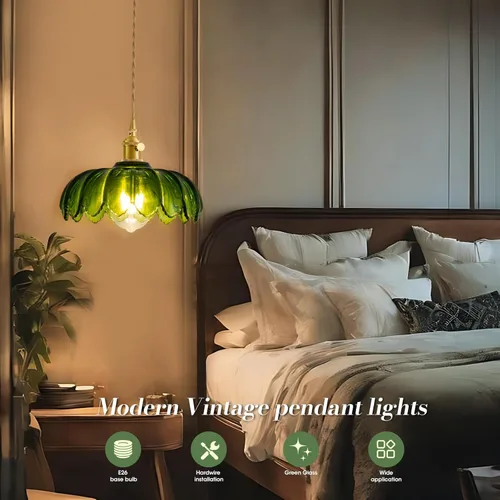 Miniatura 2 de Lámpara colgante enchufable, luces colgantes con cable enchufable, lámpara colgante con vidrio verde, iluminación colgante E26 para isla de cocina