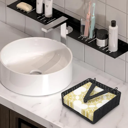 Miniatura 5 de Servilleteros con peso de ratán para cocina, cóctel, servilleteros de mimbre para mesa de baño, servilleteros tejidos con brazo pesado