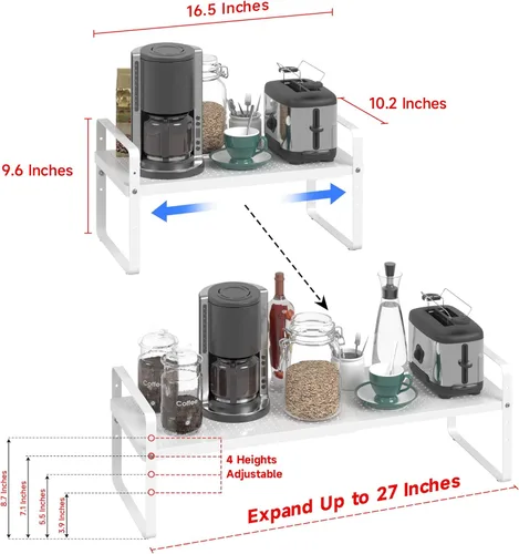 Miniatura 2 de Organizador de estantes ampliables de metal ajustable para especias, estantes de almacenamiento independientes para armario de cocina, debajo