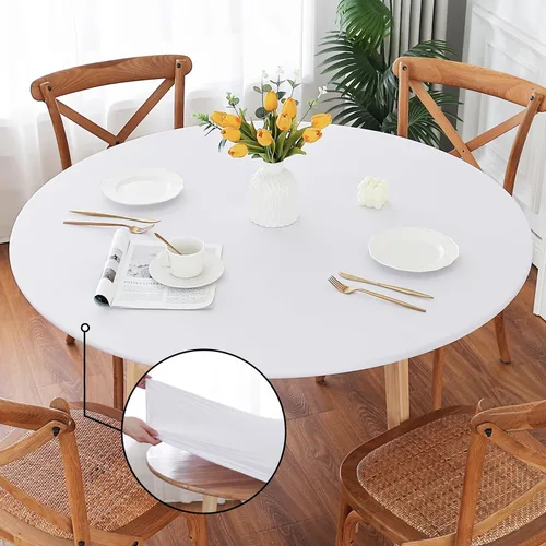 Miniatura 26 de Mantel redondo de elastano, suave y agradable a la piel, sin pelusas, funda de mesa de tela transpirable con banda elástica para comedor, reunión