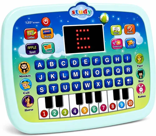 Miniatura 8 de Tableta de aprendizaje para niños de 1, 2, 3 años, juguete de aprendizaje de ortografía y habla ABC con teclas de piano, juguete educativo musical
