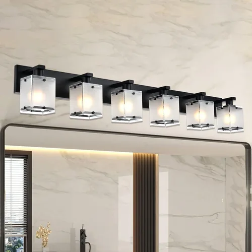 Miniatura 26 de Lámpara de pared negra de WINSHEN, lámpara de tocador de baño de 2 luces, lámpara de montaje en pared sobre espejo para dormitorio, estudio, sala