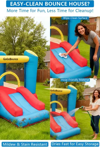 Miniatura 3 de Casa inflable de rebote fácil de instalar con tobogán acuático para niños, incluye soplador de aire, tela Oxford duradera, gorila para interiores