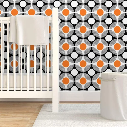 Miniatura 6 de Muestras de papel tapiz para despegar y pegar, huevos Mod Huevos Naranja Blanco Puntos Círculo Cocina de mediados de siglo Moderno Papel pintado