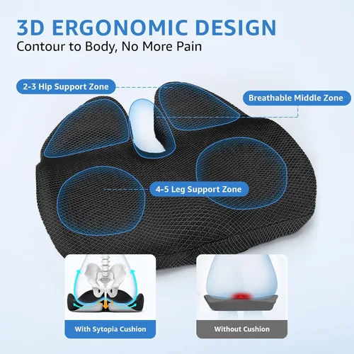 Miniatura 4 de Sytopia Extra Large Office Chair Cushion, 19" x 17" Ergonomic Memory Foam Seat Cushion, Pressure Relief for Tailbone Pain, Sciatica & Hip Pain