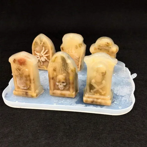 Miniatura 5 de Molde De Silicona De Halloween RIP Gravestone Ice Cube Bandejas Pastel Chocolate Fondant Cake Hornear Herramientas De Bricolaje - Gris