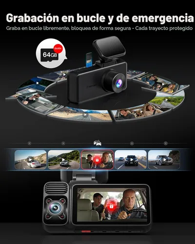 Miniatura 6 de REDTIGER F17 - Cámara de tablero de 4K, 3 canales, con GPS integrado y WiFi de 5GHz, con tarjeta de 64GB, 2160P+1080P+1080P frontal y trasera