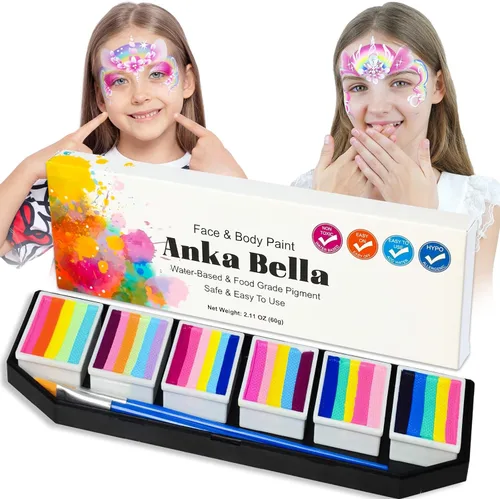 Anka Bella Pintura facial de pastel dividida activada por agua, de 2.12 oz, kit profesional lavable no tóxico para niños y adultos, regalo para