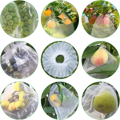 Miniatura 7 de QPRETTY DU 100 bolsas de organza, protectores de frutas de malla blanca de 8 x 12 pulgadas con cordón para uvas, mango, verduras, jardín