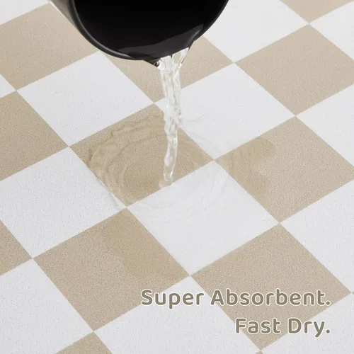 Miniatura 4 de Alfombrilla de alimentación para perros a cuadros, tapetes absorbentes para tazón de comida y agua para perros, dispensador, estética retro beige