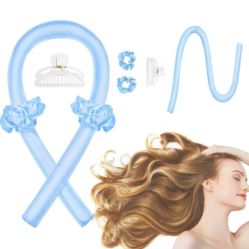 Miniatura 11 de CORATED Diadema de varilla de rizado sin calor, rulos de cinta de seda sin calor para rizos de noche, kit de peinado con pinzas para el pelo y Rosa