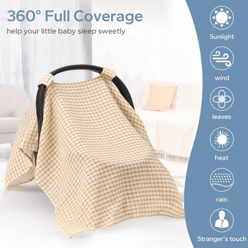 Miniatura 6 de SERAPHY Fundas de asiento de automóvil 100% muselina de algodón para bebés, funda universal para asiento de automóvil de bebé, cubierta de asiento