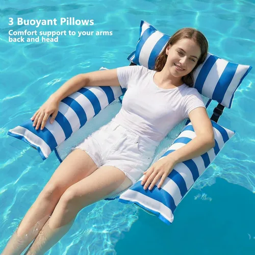 Miniatura 5 de Jasonwell Flotadores inflables para piscina para adultos – Flotadores de tela para piscina, silla flotante para lago, playa, tumbona flotante