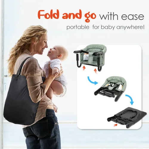 Miniatura 5 de Silla alta de gancho, portátil y plegable para bebés de 6 a 36 meses, uso familiar y de viaje, con bolsa de transporte (verde salvia)