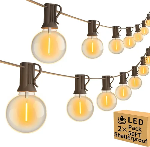 Miniatura 10 de ST38 - Tira de luces para exteriores, 50 pies, resistente para patio, con 26 bombillas LED regulables de plástico inastillables, ST38 de 0.6 W