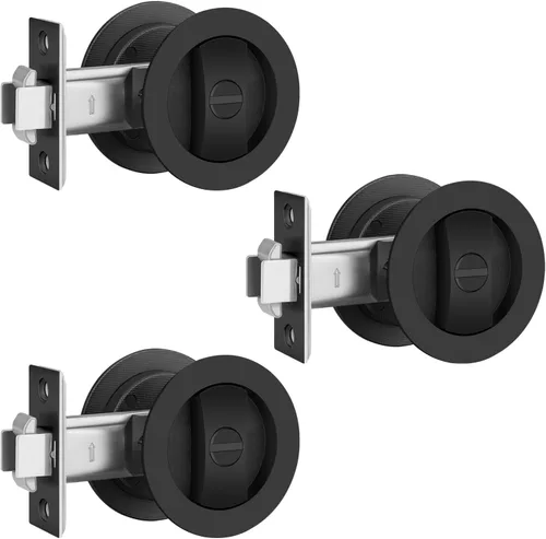 Miniatura 16 de EHOMEWARE 1 paquete de herrajes para puerta de bolsillo negro mate, manijas de puerta de bolsillo empotradas, cerradura de puerta de bolsillo