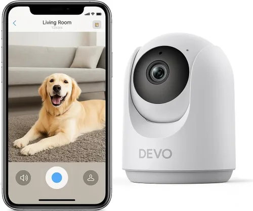Devo - Cámaras inteligentes para interiores de 2K para seguridad del hogar, cámara de monitor de 360 grados con inclinación y panorámica para