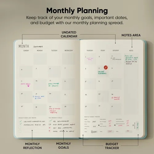 Miniatura 5 de Agenda 2022-2023 de productividad para el trabajo y la vida, con objetivos, agenda semanal y mensual de 12 meses sin fechas, con diario y agenda