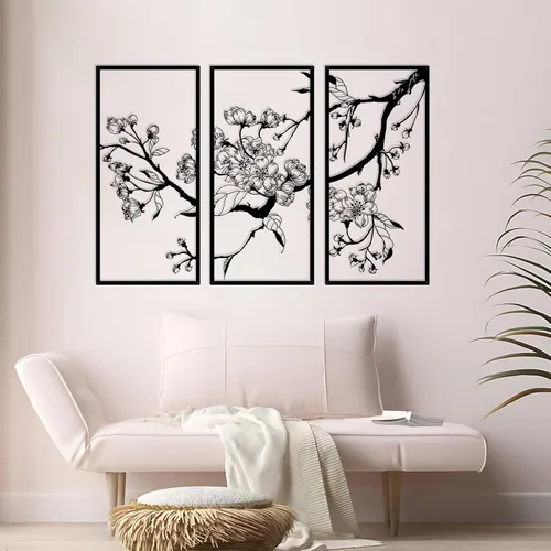 Ruelen - Arte de pared de flores de metal grandes, escultura floral minimalista moderna, elegante decoración de pared vertical y horizontal,