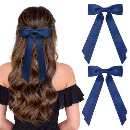 Miniatura 27 de Aileam 2 piezas lazos de cabello de satén sedoso, pinza para cabello, cinta blanca para cabello, sujetador de cola de caballo, accesorios, Blanco