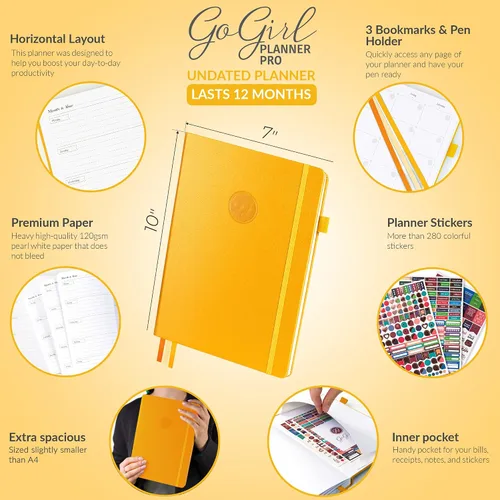 Miniatura 2 de GoGirl Planner Pro: Agenda semanal y organizador con diseño horizontal + páginas de seguimiento de presupuestos y gastos, diario de objetivos, sin