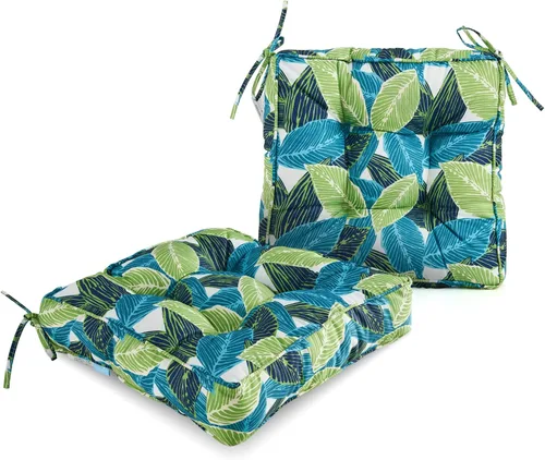 Miniatura 8 de ARTPLAN Cojín de asiento para exteriores, cojín cuadrado grueso para silla de mimbre de patio con lazo, juego de 2, 19 x 19 x 5 pulgadas, beige