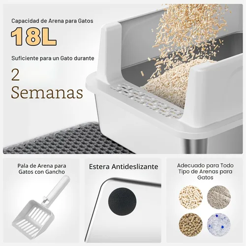 Miniatura 7 de FURTIME Caja de arena de acero inoxidable para gatos con tapa, caja de arena de metal para gatos pequeños, cajas de arena para gatitos con pala