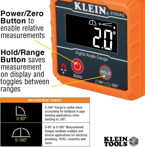 Miniatura 3 de Klein Tools 80035 Kit de herramientas de nivel, electrónico digital de nivel y ángulo con correas de plomero, ángulos de medición, base magnética, 2