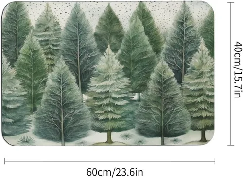 Miniatura 3 de Alfombra de baño de goma antideslizante de pino verde con copos de nieve, secado rápido, súper absorbente, ajuste fino debajo de la puerta, árboles