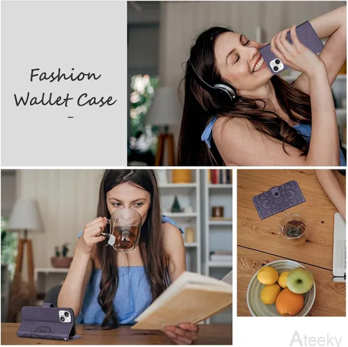 Miniatura 7 de Funda tipo cartera para iPhone 13 Mini, bloqueo RFID, funda protectora de piel sintética con ranura para tarjetas, bolsillo para efectivo