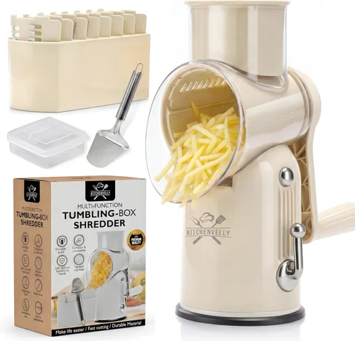 Rallador de queso rotativo 5 en 1 con manivela manual – Rallador de verduras multifuncional, triturador de nueces y queso – Rallador de alimentos