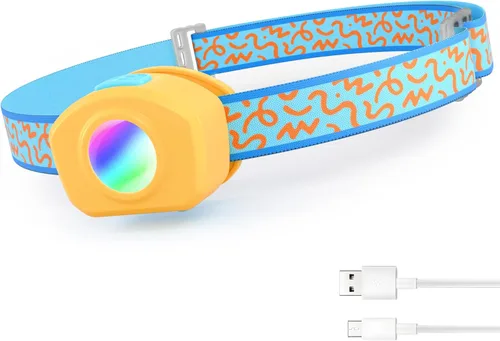 Miniatura 10 de EverBrite Linterna frontal LED recargable para niños con modo RGB y diadema ajustable, 3 modos multicolor para niños, lámpara de cabeza brillante