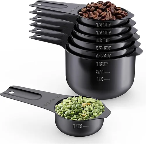 Miniatura 9 de Wildone - Juego de 7 tazas medidoras de acero inoxidable con marcas fáciles de leer para medir ingredientes secos o líquidos, juego de 7