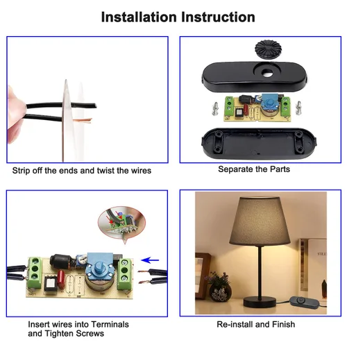 Miniatura 2 de Interruptor de lámpara en línea, 2 unidades, atenuador giratorio de rango completo, reemplazo de interruptor de cable para lámpara de pie y mesa