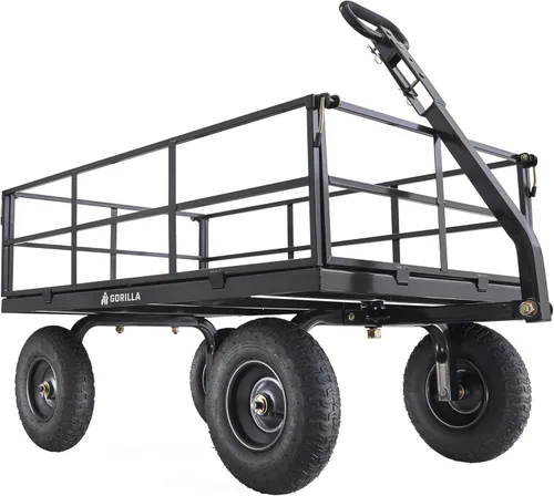 Miniatura 8 de Carro utilitario Gorilla Carts resistente de acero con lados desmontables y neumáticos de 13 pulgadas con capacidad de 1200 lb, Negro
