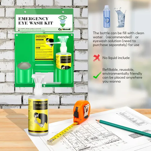 Miniatura 5 de CGOLDENWALL Estación de lavado de ojos portátil montado en la pared, kit de lavado de ojos de emergencia, 2 botellas de lavado de ojos de 16.09