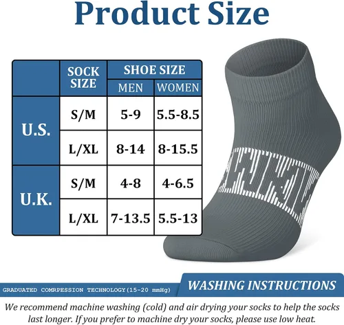 Miniatura 7 de CHARMKING Calcetines de compresión para mujeres y hombres, 6 pares de calcetines atléticos de tobillo de 15-20 mmHg, ideales para entrenamiento